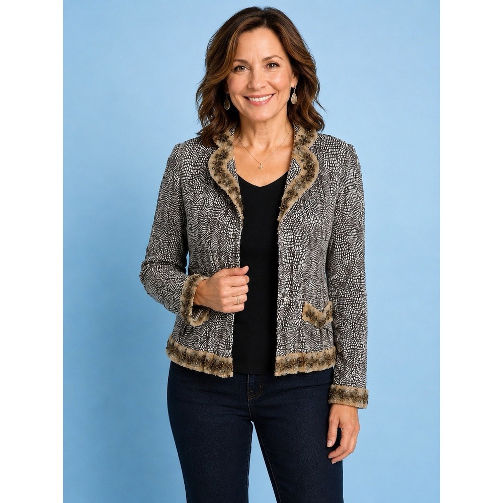 Alberto Malaki L Beaded Jacket/Top Art To Wear Boho 1990 Electric Statement Top